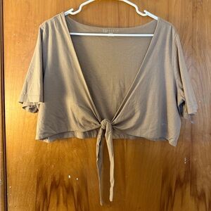 Carole Little Tan Tie-Front Crop Top